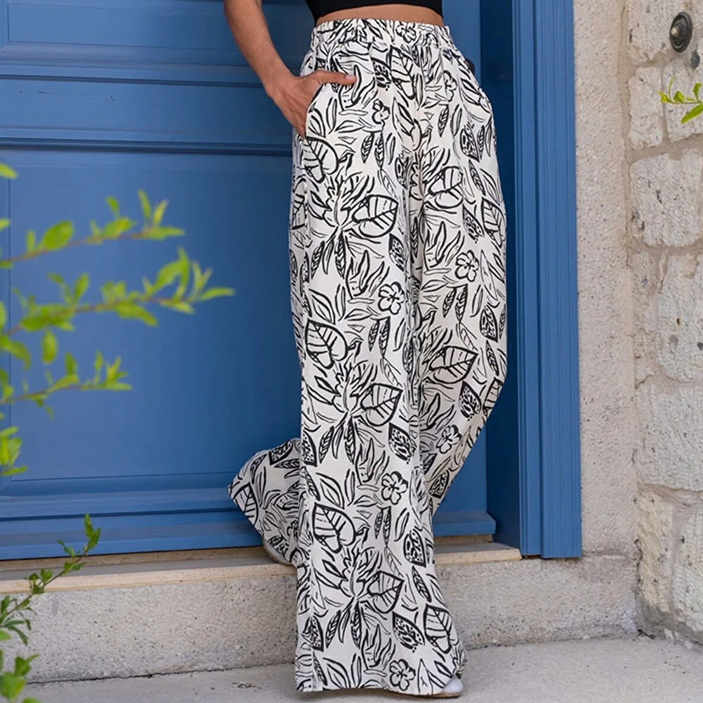 Women's Daily Street Casual Leaf Full Length Printing Wide Leg Pants display picture 6