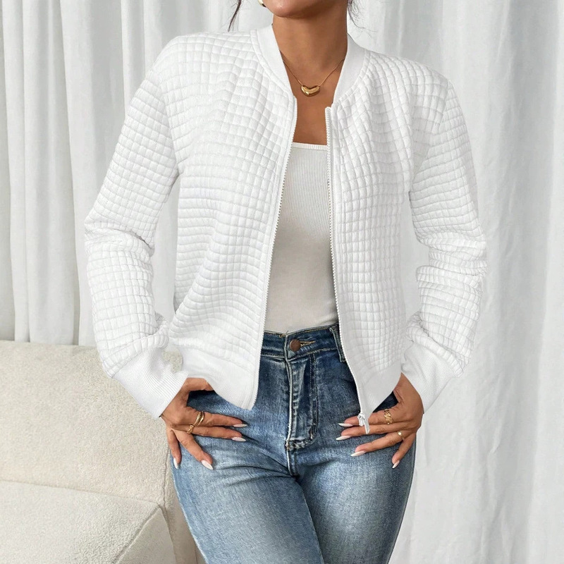 2026 New White Quilted Short Jacket for Women, Korean Style Casual Baseball Jacket, Spring and Autumn Fashion Versatile Top