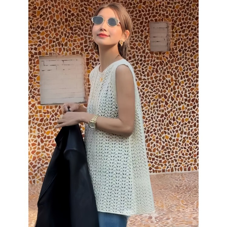 "3.13/Spring New Collection" Xuan Xiao Jie Hollow-Out Knitted Camisole Dress Cover-Up Dress