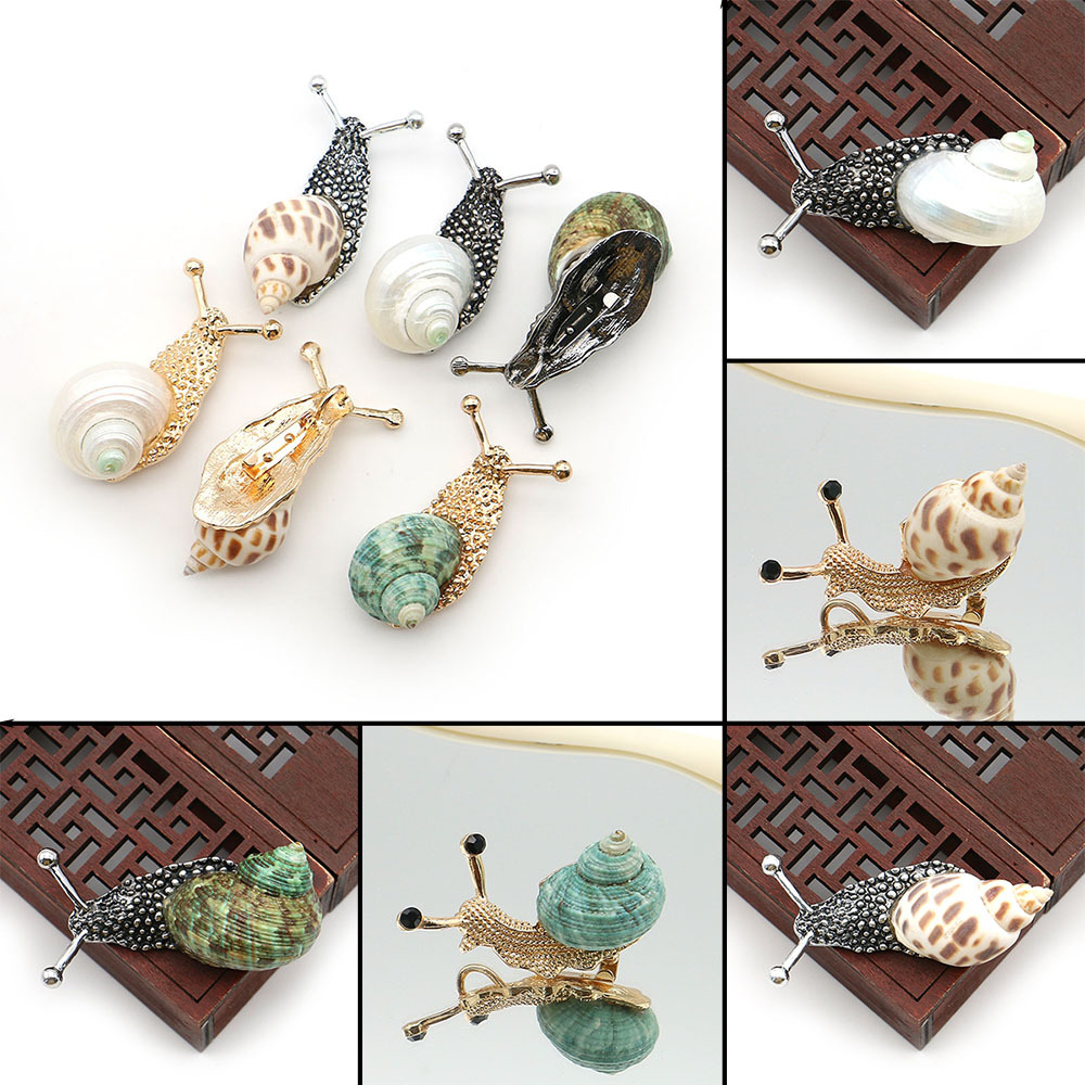 Natural Conch Snail Brooch Pendant Antique Silver Plated Gold Beach Shell Dual-Purpose Decoration DIY Necklace Accessories