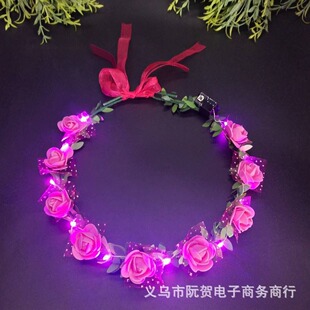 Luminous wreath tourist attraction Mori girl rattan rose luminous LED wreath headband hair accessories