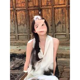 Turn right/陈大腿 新中式国风高级感连衣裙女复古设计感挂脖长裙