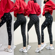 秋季莫代尔新款时尚外穿收腹显瘦印花小脚裤灰色高腰打底裤女批发