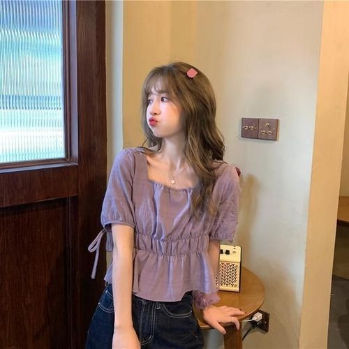Women's Short-sleeve Collared Puff Sleeve Short Top, Design-focused, Unconventional Korean Version Babydoll Shirt for Summer