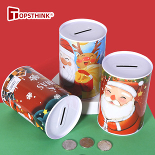 Cylindrical Christmas Series Tinplate Material 8.5*12 Coin-Operated Piggy Bank, Sealed and Unopened