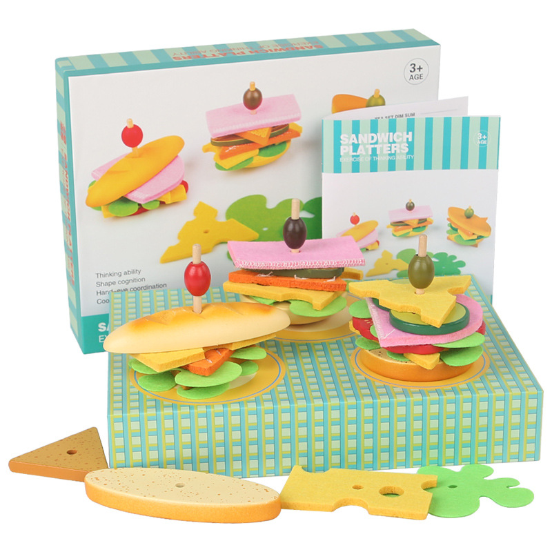 Niños sándwiches de madera simulación casera juego de niños niñas puzzle juguetes de cocina puzzle al por mayor