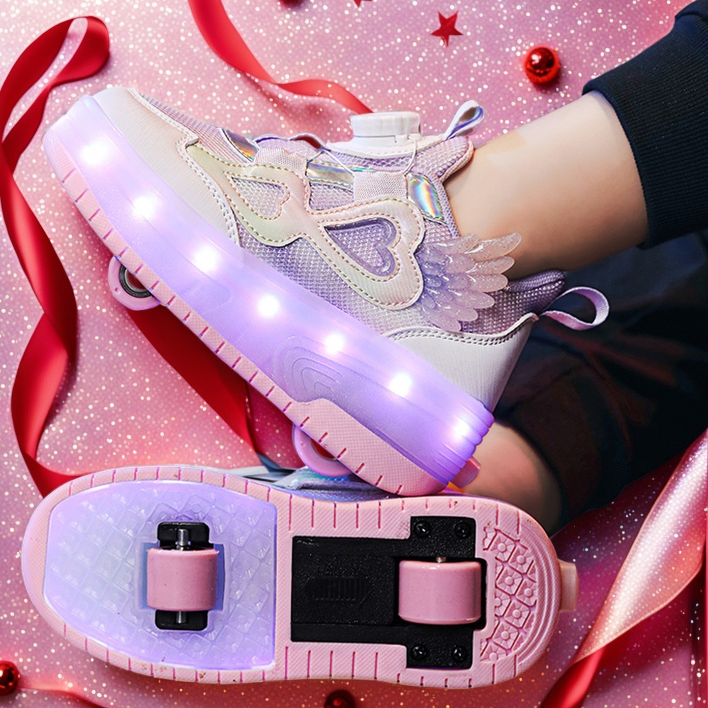 Girls' Heelys Shoes, Two-Wheel Invisible Skates, Kidsren's Sports Roller Shoes, Students' Four-Wheel Shrink Wheel Shoes for Girls