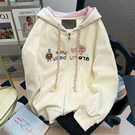 大码2-300斤设计感小众彩色卫衣女秋冬加绒宽松情侣连帽开衫外套