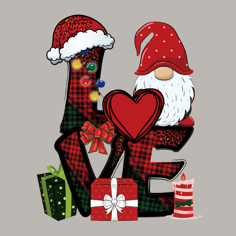 新款LOVE圣诞老人热转印烫画贴亚马逊货源服装t恤手工DIY韩国烫画