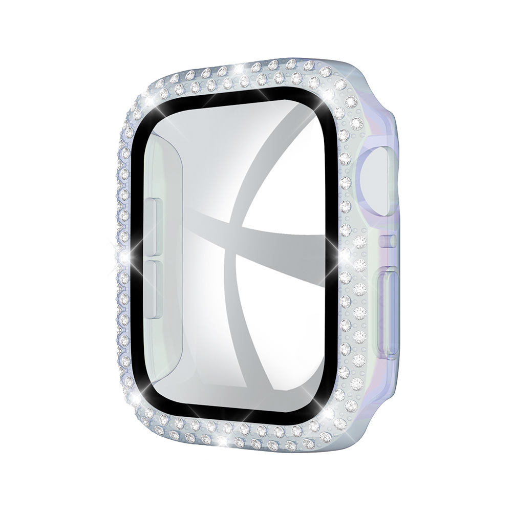 Adecuado para Apple doble fila diamante con caja de cristal Apple watch7/SE/6/5/43 todo incluido resistente a la caída caso duro