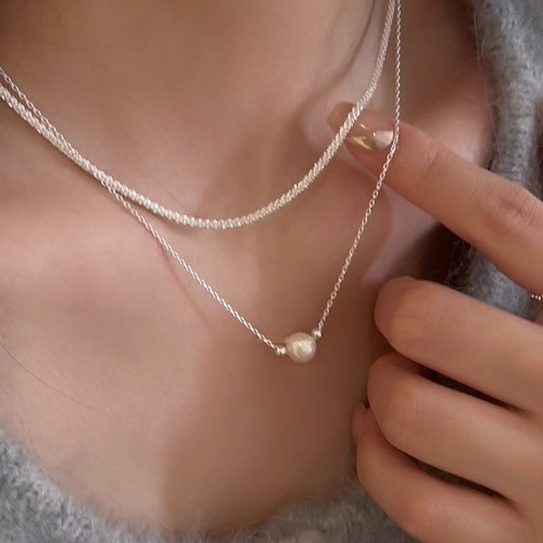 Double Layer Pearl Full Sky Star Necklace Women Simple Fashion Personality Creative S925 Silver Clavicle Chain Internet Famous Versatile Neck Chain 