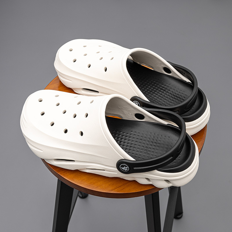 2024 verano nuevo gran tamaño agujero zapatos de playa para hombres cabeza de bolso grueso hueco dos zapatillas frías al por mayor