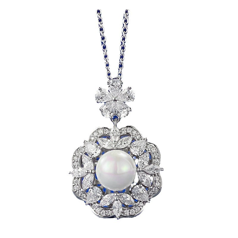 慕景 Jewelry, ожерелье из жемчуга, модный кулон, европейский стиль, образец серебра 925, 8 мм, стиль легкой роскоши, оптовая продажа