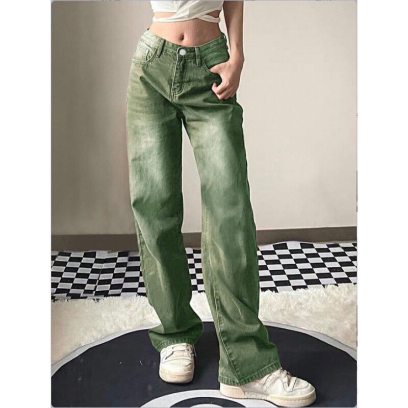 Fr8246004 Green Straight-Leg Jeans Women's Early Autumn 2025 Loose Small Workwear Wide Leg Pants Fr8246004 Green Straight-Leg Jeans Women's Early Autumn 2025 Loose Small Workwear Wide Leg Pants