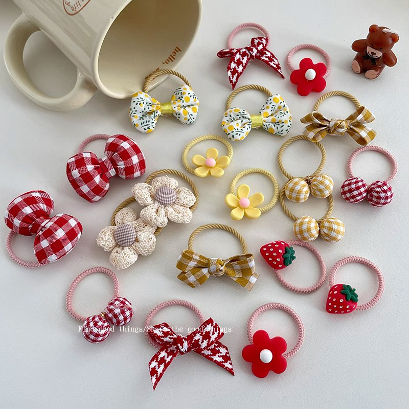 Bebé atado pequeño anillo de cabello no lastimar el cabello pequeña banda de goma de verano para niños de flores trituradas mariposa atada joyería de cabello de cola de caballo