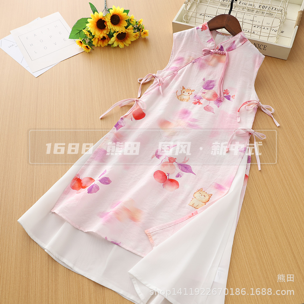 Summer children's long cheongsam sleevless