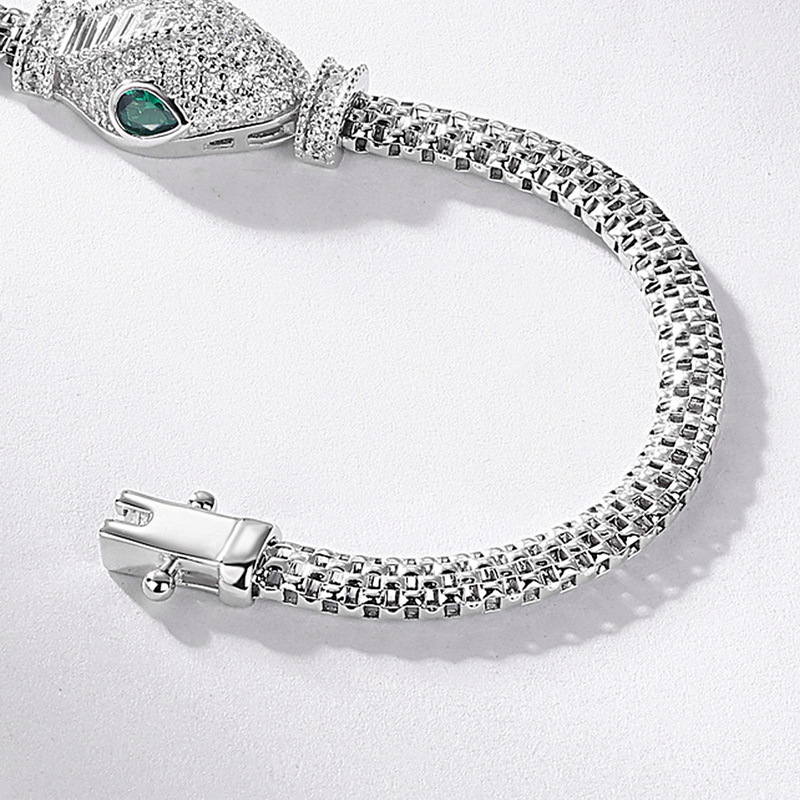 Modelo transfronterizo pulsera de serpiente de personalidad de lujo ligero S925 plata con incrustaciones de diamantes de diseño completo, joyería, estilo frío europeo y americano, estilo hip-hop