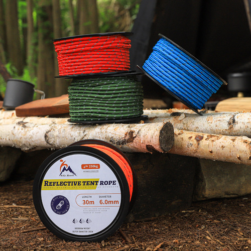 Outdoor tent rope full roll reflective rope canopy windproof rope fixed rope binding rope thickened and reinforced 6mm*30 meters