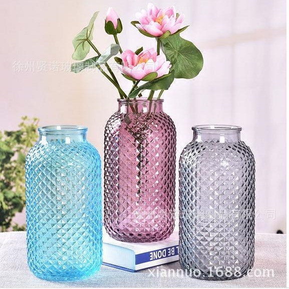 厂家批发欧式摆件彩色波点干花玻璃花瓶透明小清新水培花瓶创意摆