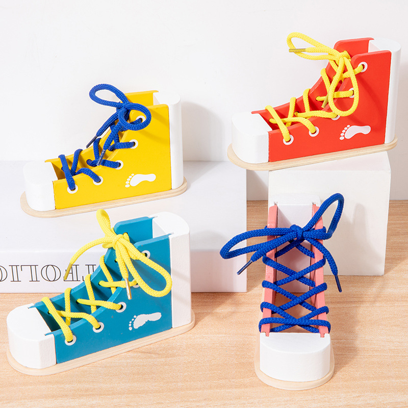 Material didáctico Montessori para aprender a atar cordones, práctica de atar cordones para bebés y niños, juguetes de educación temprana para áreas de jardín de infancia, zapatos.