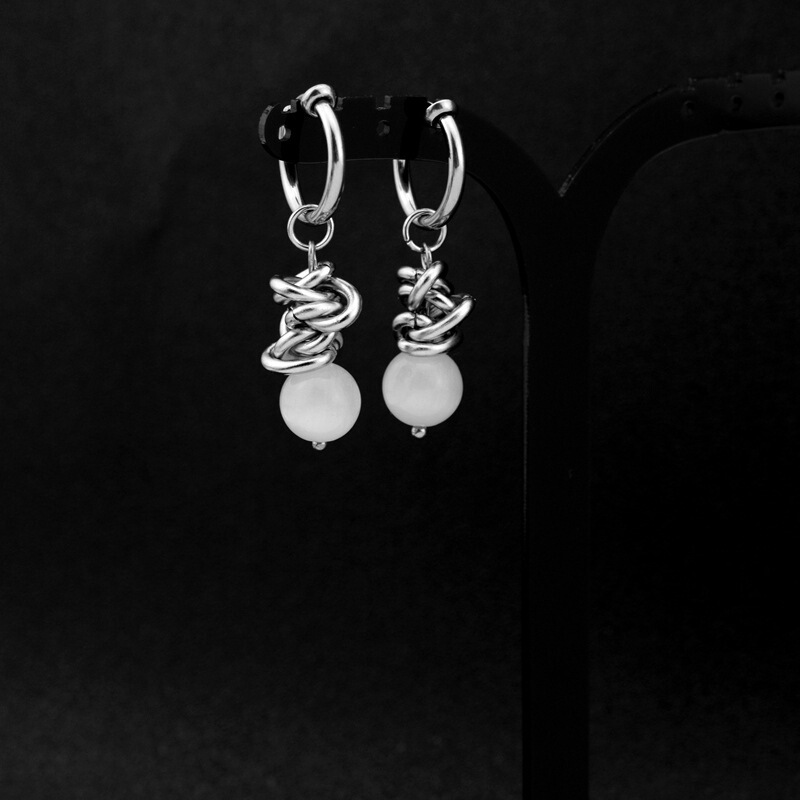 Stainless steel chain opal earrings handmade diy titanium steel earrings neutral ins style men and women earless ear clip Stainless steel chain opal earrings handmade diy titanium steel earrings neutral ins style men and women earless ear clip