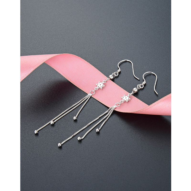 Estilo japonés y coreano moda de hadas pendientes largos de borla S925 plata con incrustaciones de circón pendientes de cuentas redondas geométricas para las mujeres