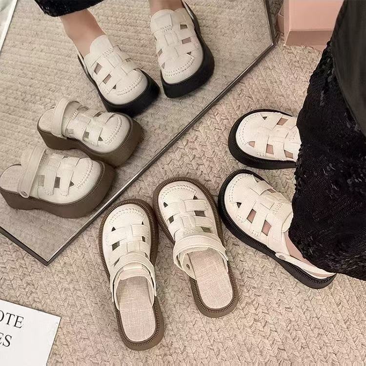 여성용 두꺼운 밑창 로마 샌들, 여름용 반슬리퍼, 가정용 미끄럼 방지 패션 다용도 비치 샌들, 캐주얼 나막신