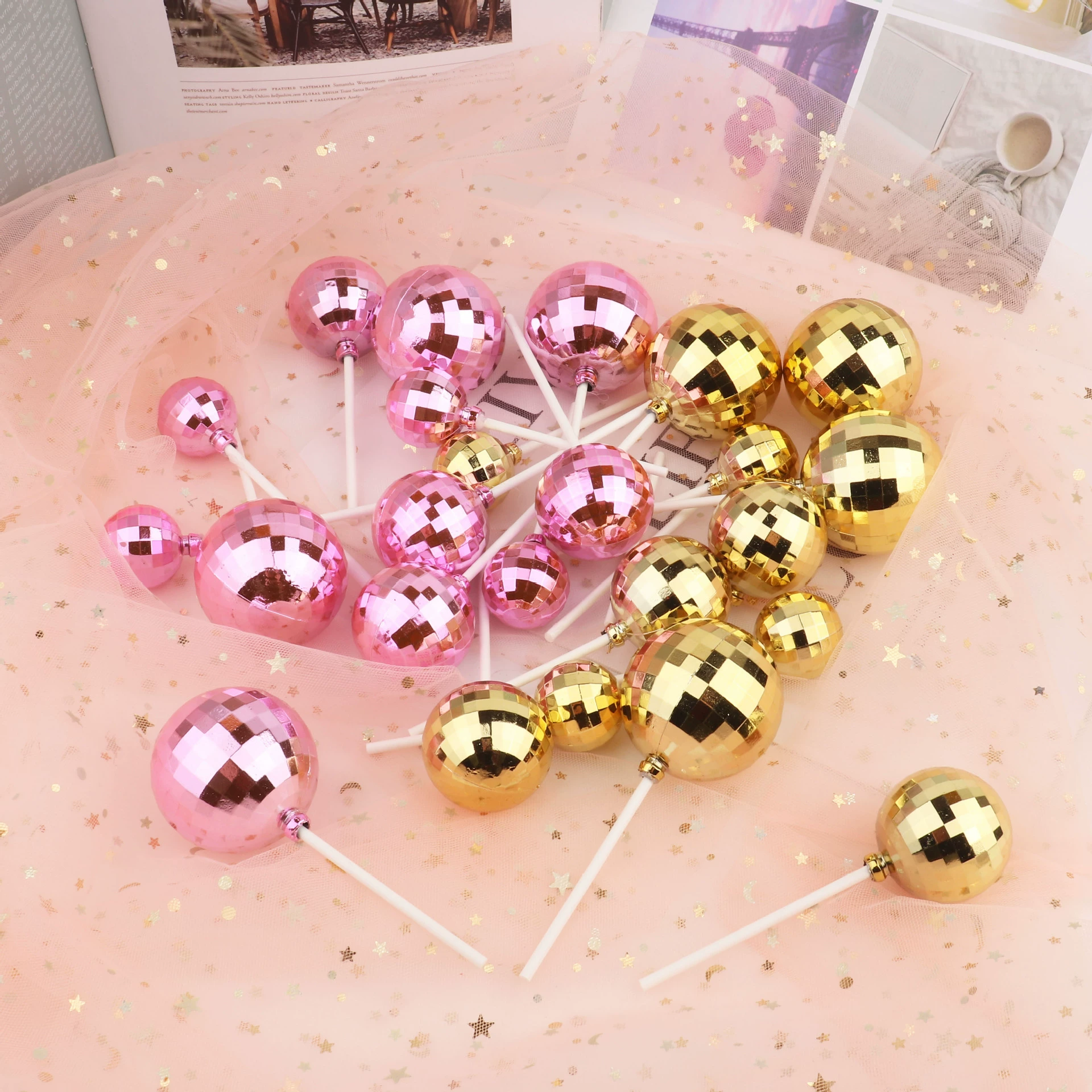 Новые украшения для торта в стиле балета, золотые и серебряные диско-шары, декор для десертного стола, вставная карта