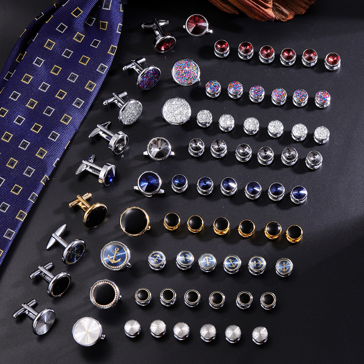 New Men's Shirt Distinctive Cufflinks Color South Korea Dress Button 8 Pieces suit Pure Metal Shirt silver Cufflinks