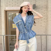 Summer denim vest sleevless, (Physicals), Korean style, oversize