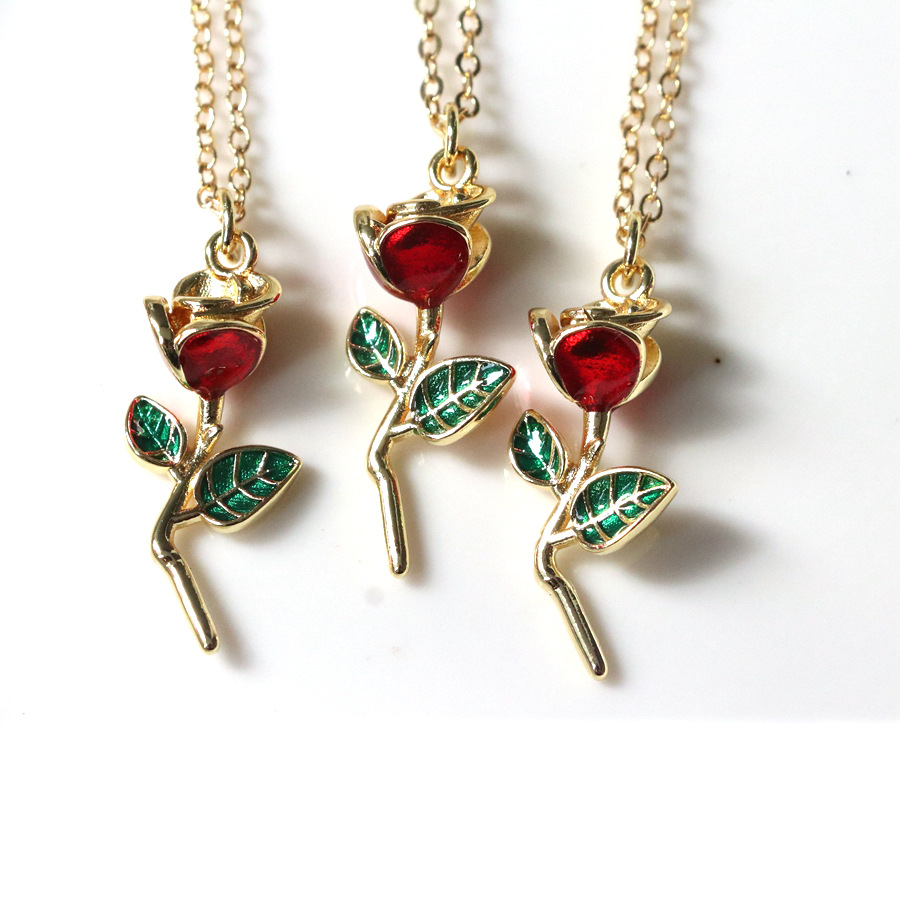 Daily Occasion Copper Material Rose, Flower Pattern Wholesale Jewelry IG Style Rose Flower Copper Plating Pendant Necklace Cable Chain