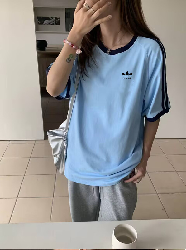 国境を越えたクローバー刺繍の基礎金丸襟半袖男女カップルtシャツゆるい純綿上着半袖カジュアル|undefined