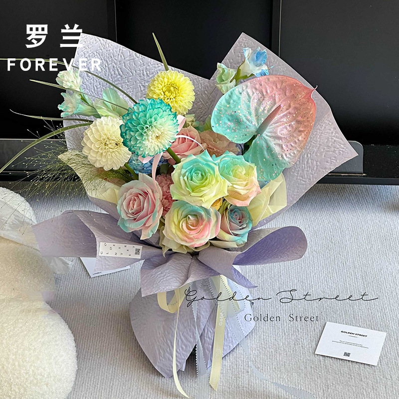 Huaxi Qixi día de San Valentín piedra texturizado papel grosado pliegue diy relieve flor fresca embalaje floral al por mayor