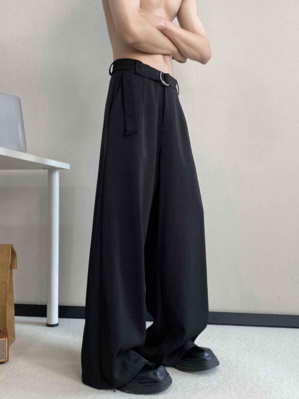 Dipper Scimitar Pants Men's Spring High-end Feeling Ripper Handsome Wide Leg Pants Trendy Brand Loose Straight Black Casual Pants