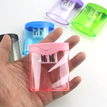 透明塑料双孔卷笔刀 大容量手持式 彩色学生用削笔刀便携转笔刀