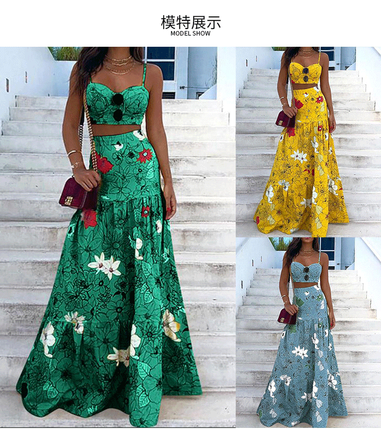 sexy high waist printed big swing long dress NSHHF53674
