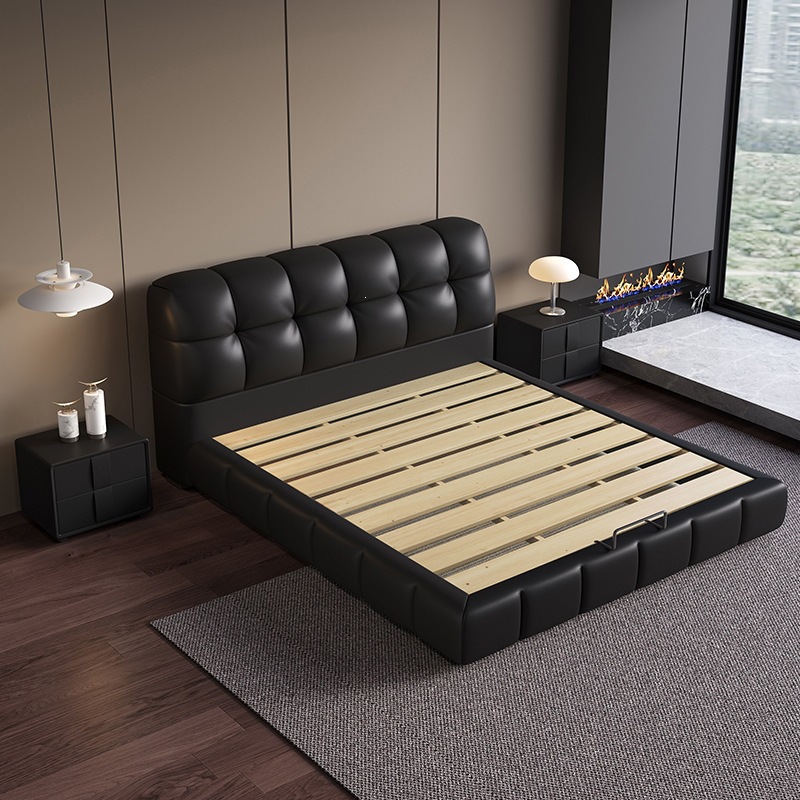 Fábrica directa italiana cama minimalista nueva cama puff negro 1.8m cama doble doble dormitorio principal caja alta moderna simple