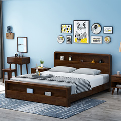 Nordic solid wood bed, modern minimalist 1.5-meter small apartment, 1.8-meter master bedroom Japanese high box air pressure storage double bed