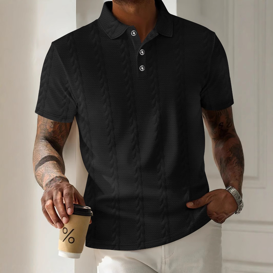 Men's Polo Shirt Cable Knit Jacquard Solid Colour Casual Top_voghion.com