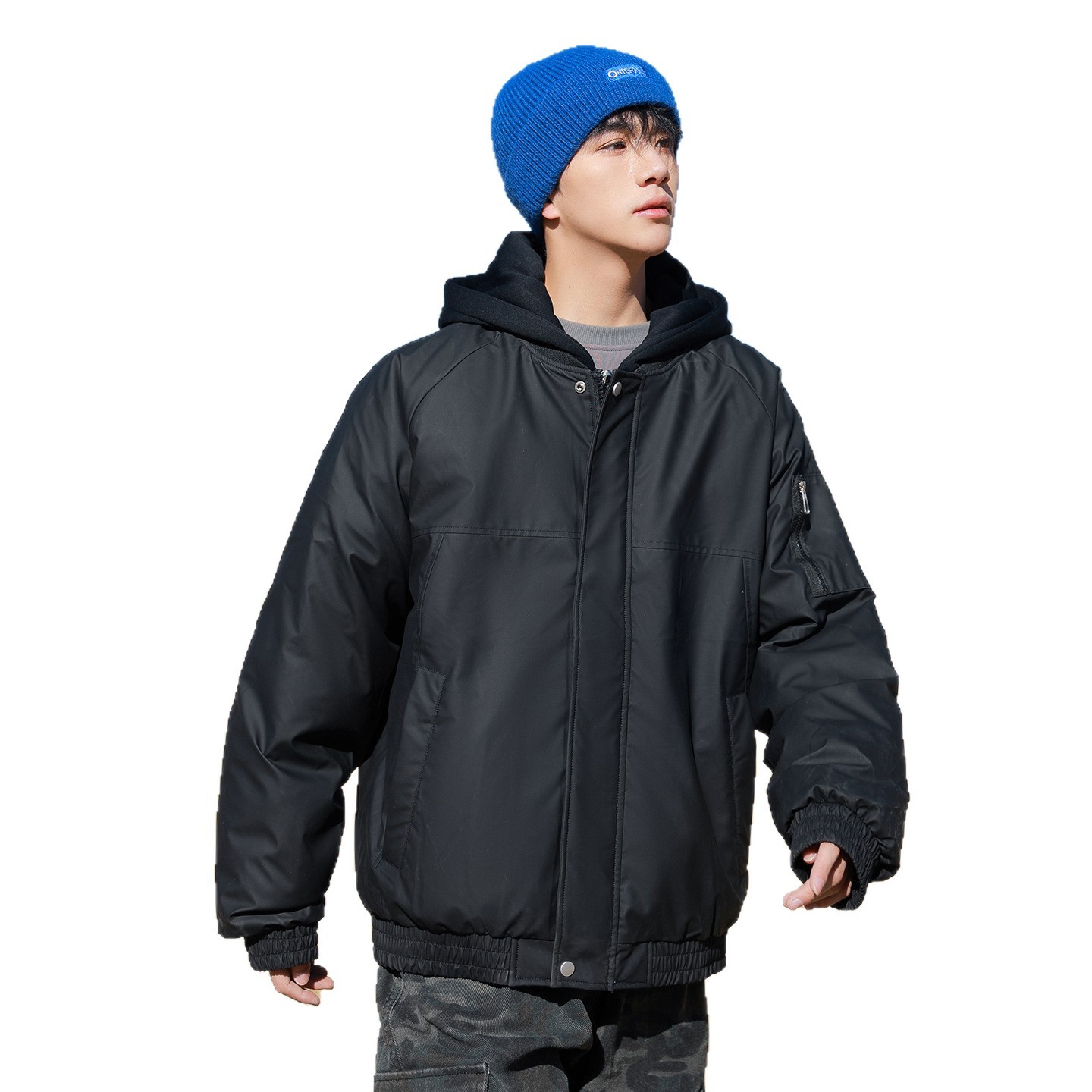 Hombres y mujeres 2025 nueva tendencia de invierno falso de dos piezas chaqueta encapuchada moda adolescente ocio grueso image 5