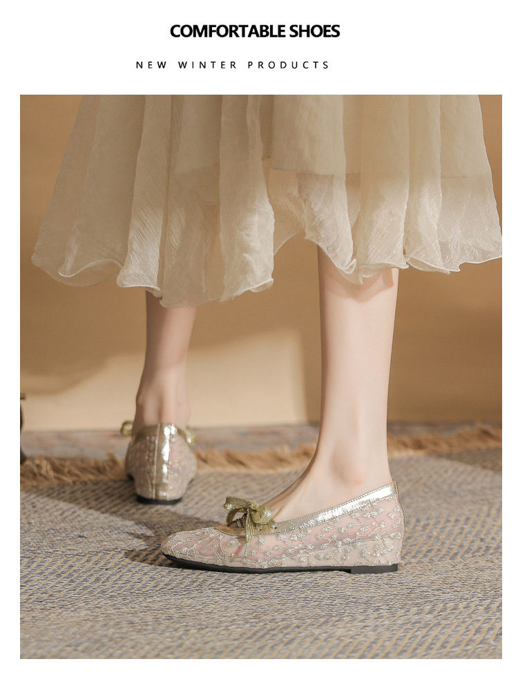 Sandal cao gót nữ ren lưới hở mũi phong cách Pháp — Champagne màu chi tiết 24
