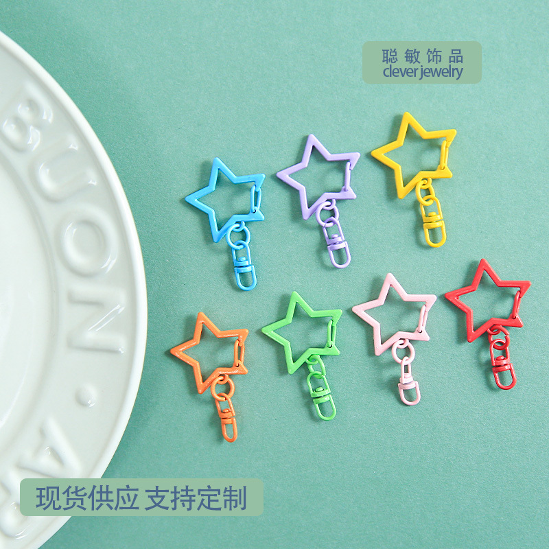 Colorful Painted Five-Pointed Star Figure-Eight Buckle Keychain Zinc Alloy Jewelry Accessories DIY Handmade Bead Materials Wholesale