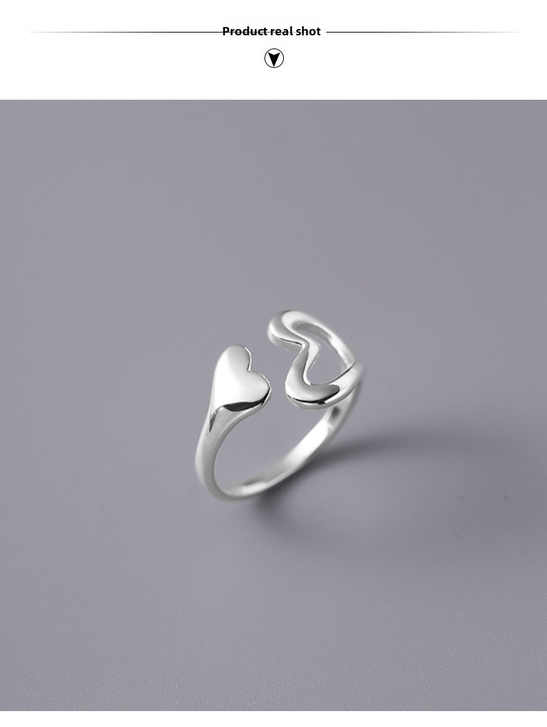 Sterling Silver Hollow Heart Ring Unique Minimalist Love Design_voghion.com