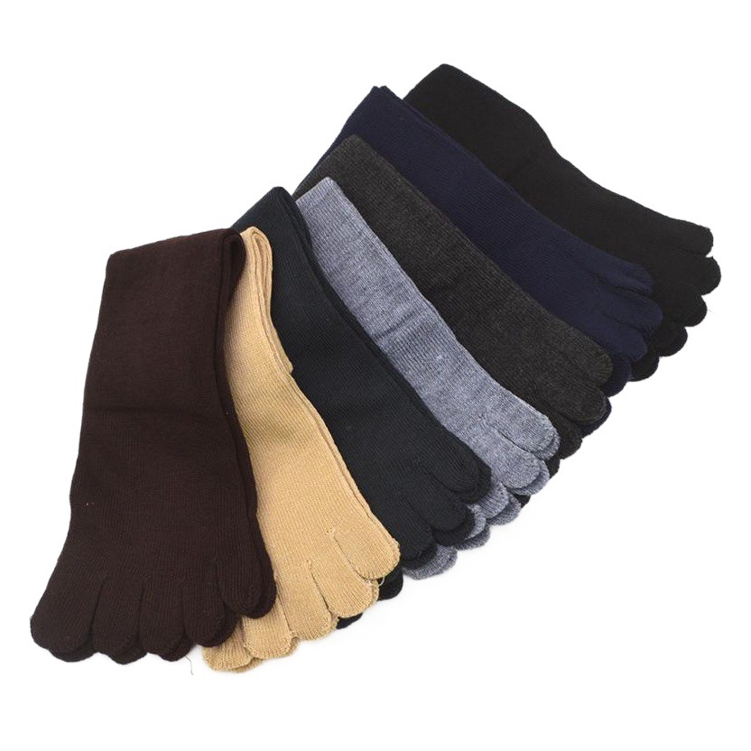 Calcetines de cinco dedos de los hombres calcetines de cinco dedos de media pantorrilla de color sólido con cabeza de tarjeta calcetines de algodón de poliéster fábrica al por mayor cada par de tapa dura calcetines de cinco dedos gruesos