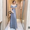 Starry sky, evening dress for bride, nail sequins, Korean style, square neckline, with short sleeve