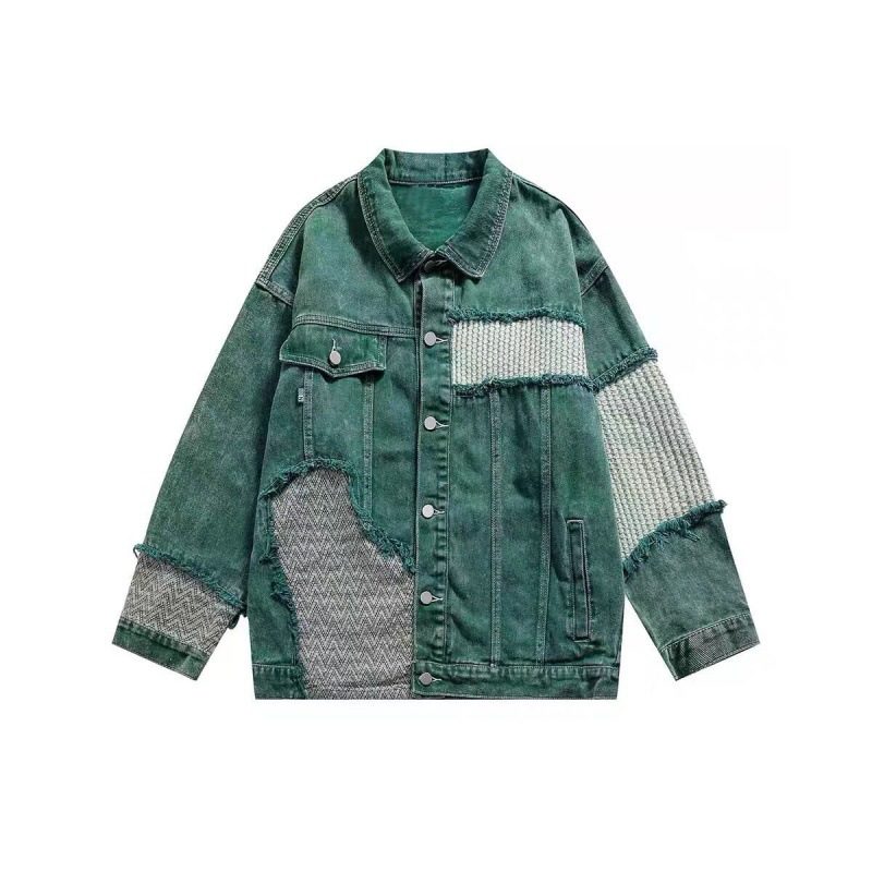 Denim autumn jacket, small retro patch, American style