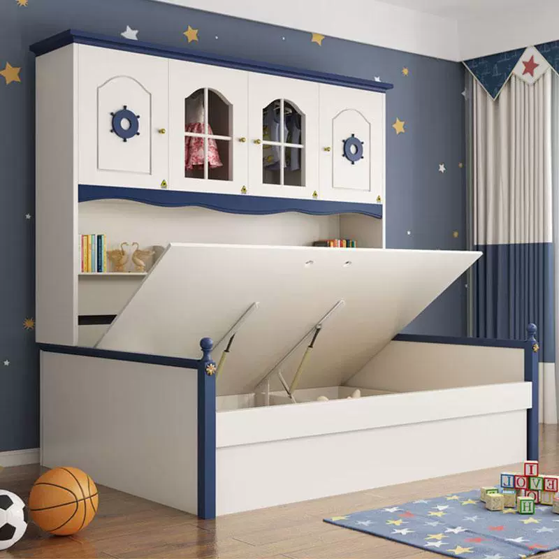 Средиземноморская детская односпальная кровать, татами, шкаф-кровать, встроенная кровать для матери и ребенка, книжный шкаф, кровать из цельного дерева, многофункциональная высокая кровать-бокс