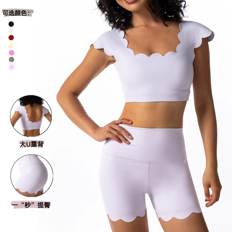 Cross-Border Women's Lace Yoga Shorts Suit High Elastic Yoga Suit Running Fitness Breathable Training Two-Piece Set Cross-Border Women's Lace Yoga Shorts Suit High Elastic Yoga Suit Running Fitness Breathable Training Two-Piece Set