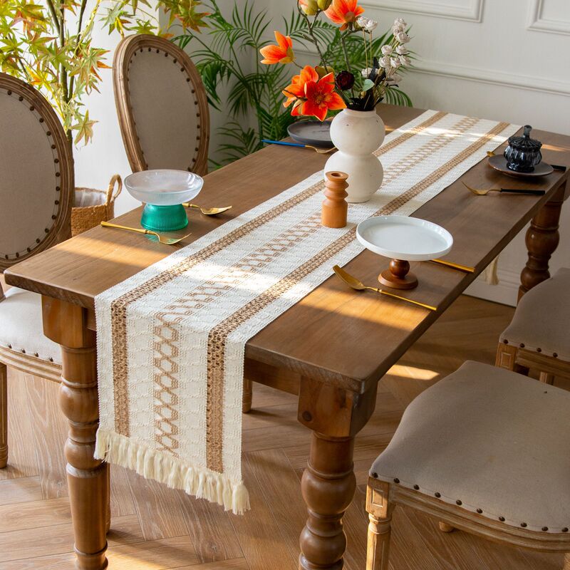 Cross-Border Overseas Indoor Mat Decorative Tablecloth Table Flag Long Table Mat Cotton and Linen Woven Cover Fabric Retro Classical Home