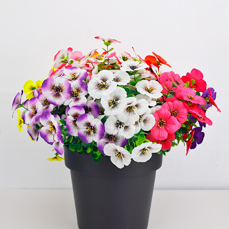 亚马逊跨境人造花尤加利三色堇仿真绢花插花家居装饰创意植物摆件